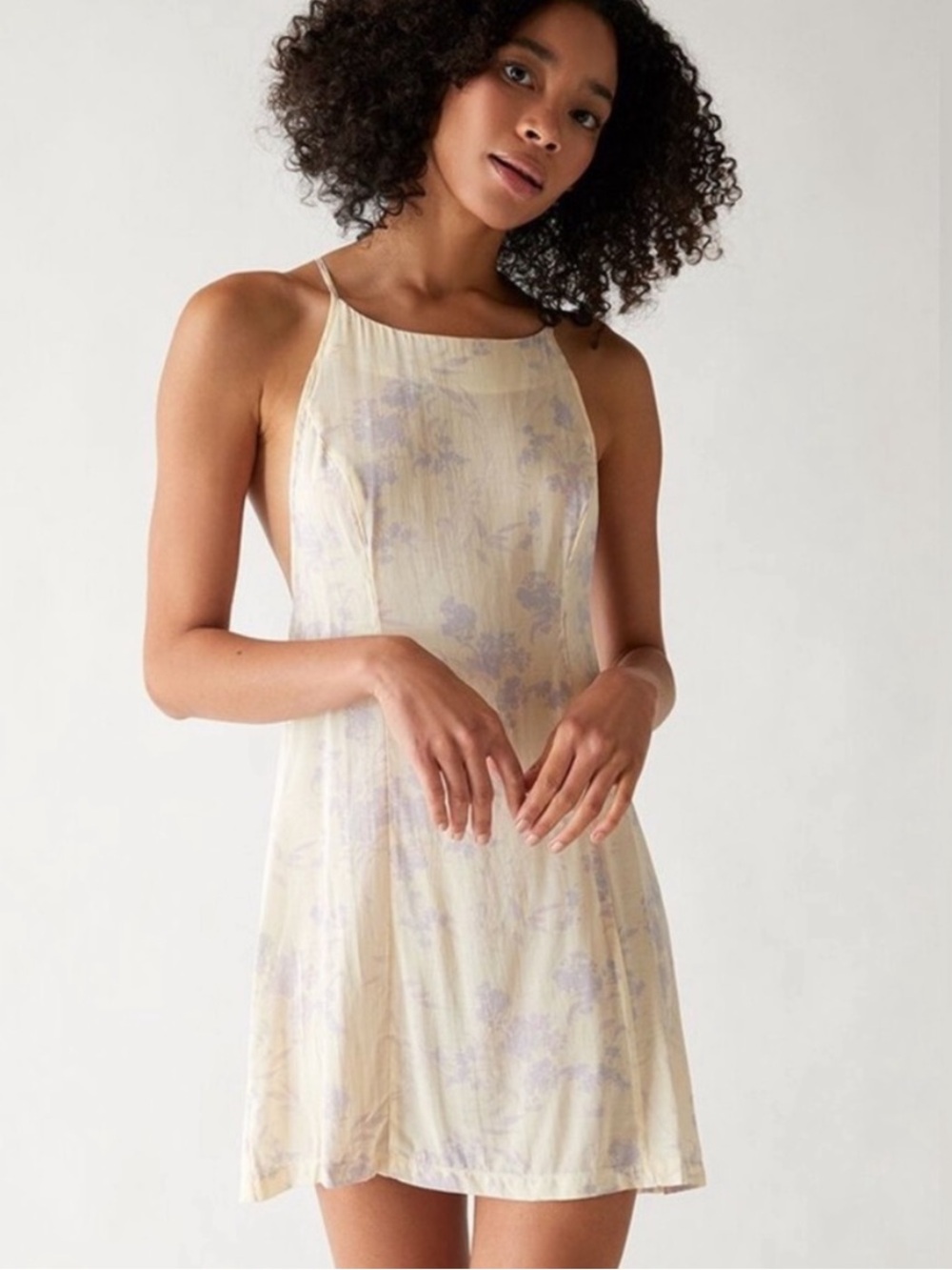 Free People In Control Mini Strappy Slip Dress Ivory and Lavender